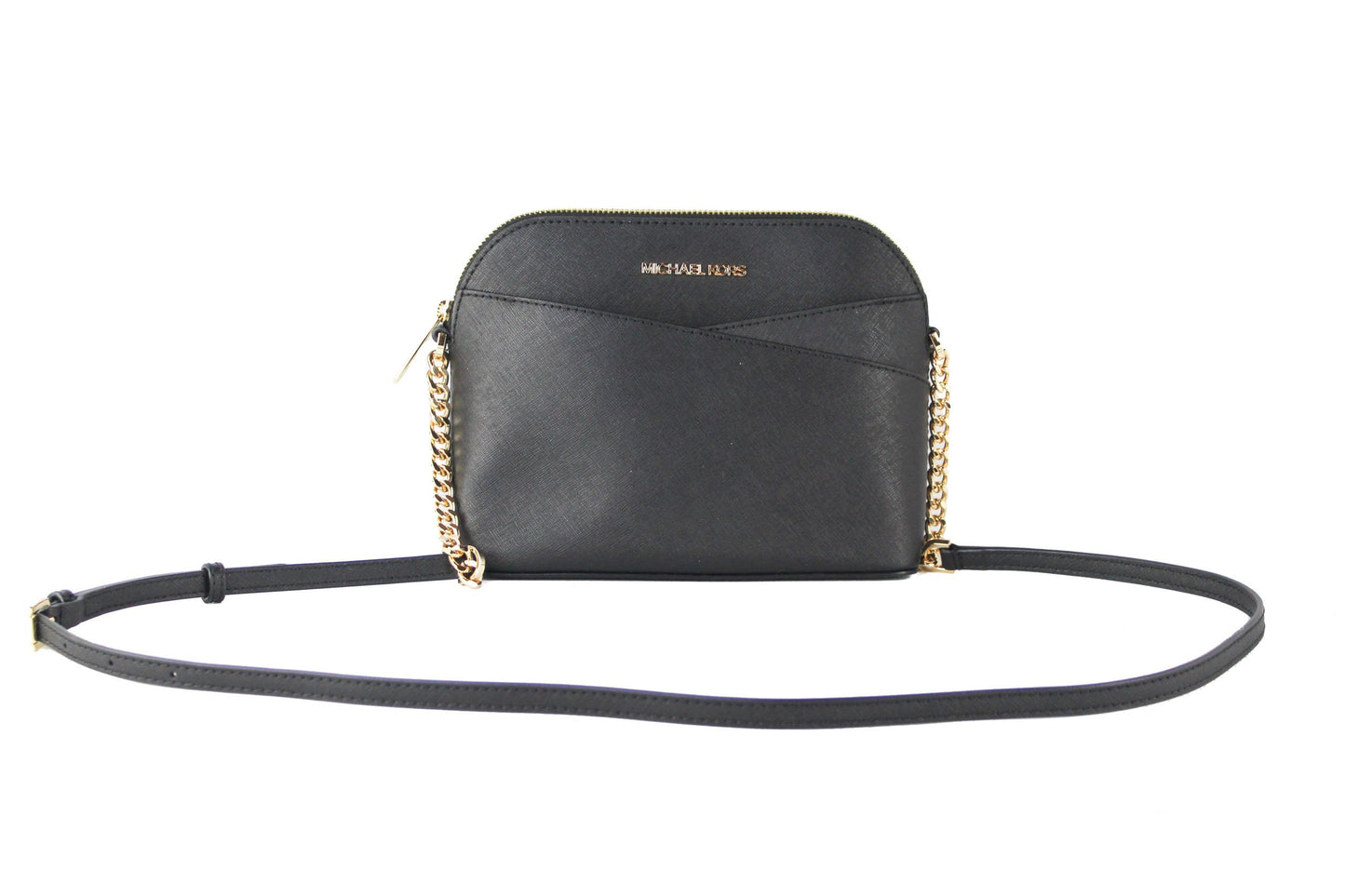 Michael Kors Jet Set Travel Medium Leather X Cross Dome Crossbody Handbag (Black Solid/Gold) - Ora And Co.