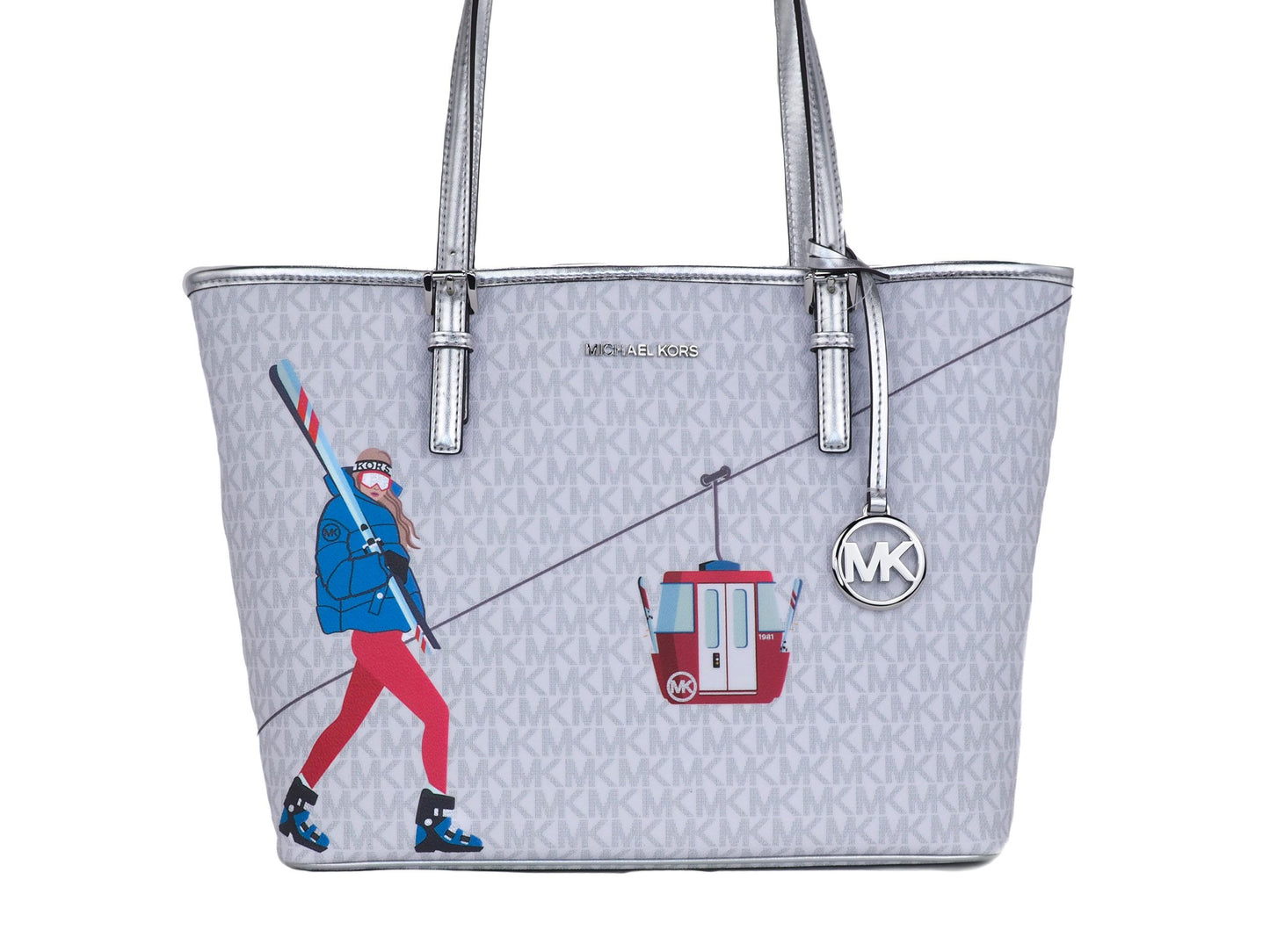 Michael Kors Jet Set Girls Print Medium Signature PVC Carryall Shoulder Tote Handbag (Bright White Multi) - Ora And Co.