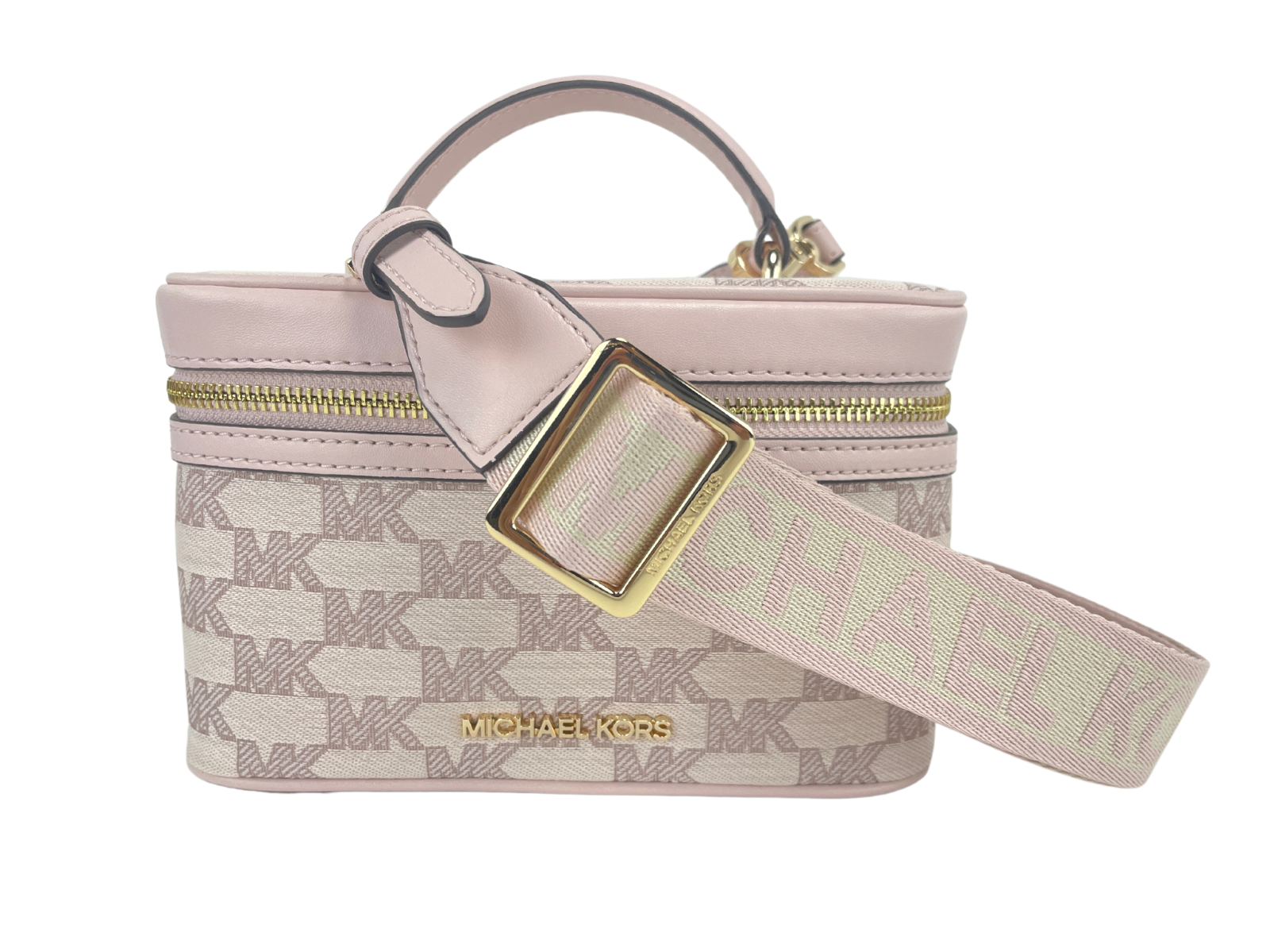 Michael Kors Jet Set Medium Powder Blush Jacquard Canvas Zip Trunk Crossbody Bag - Ora And Co.