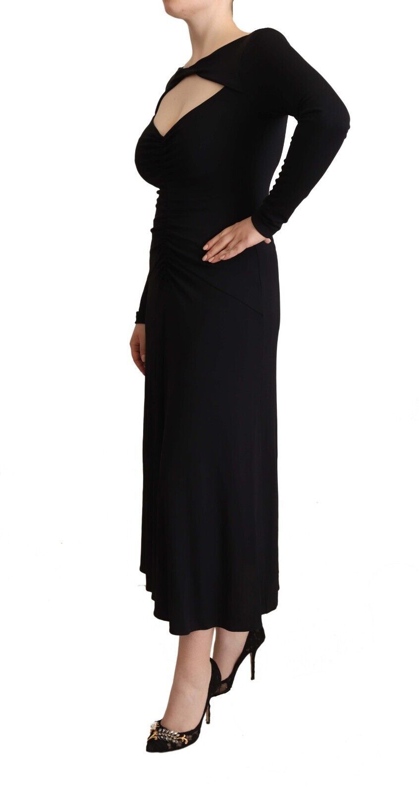 PINKO Elegant Black Nylon Stretch Maxi Dress - Ora And Co.