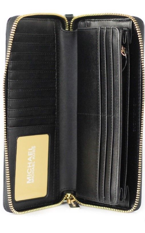 Michael Kors Jet Set Travel Large Black Pebble Leather Continental Wrist Wallet - Ora And Co.