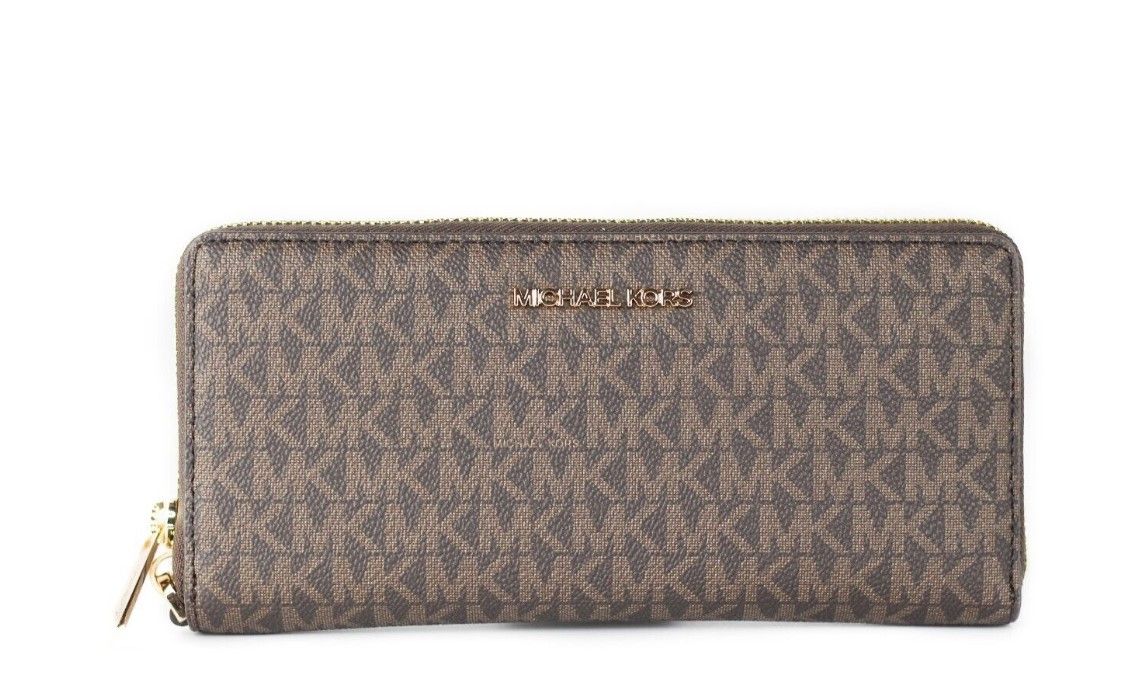 Michael Kors Jet Set Travel Large Brown Signature Continental Wristlet Wallet - Ora And Co.