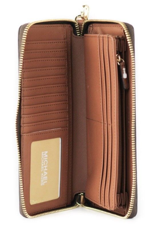 Michael Kors Jet Set Travel Large Brown Signature Continental Wristlet Wallet - Ora And Co.