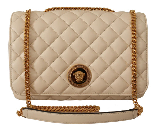 Versace Elegant White Nappa Leather Shoulder Bag - Ora And Co.