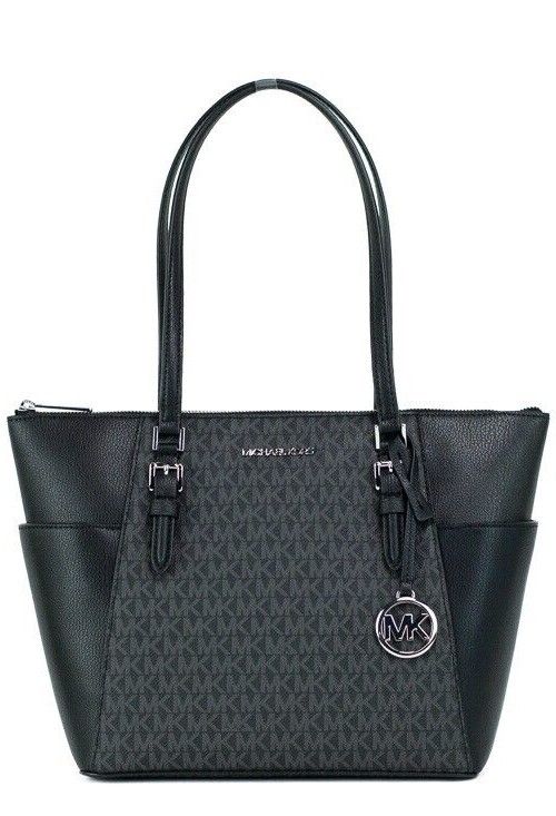 Michael Kors Charlotte Black PVC Leather Large Top Zip Tote Handbag Bag Purse - Ora And Co.