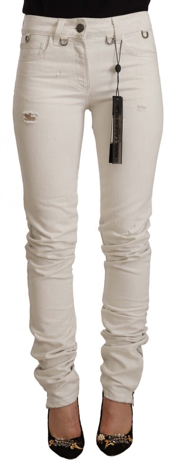 Karl Lagerfeld Chic White Mid-Waist Slim Fit Jeans - Ora And Co.