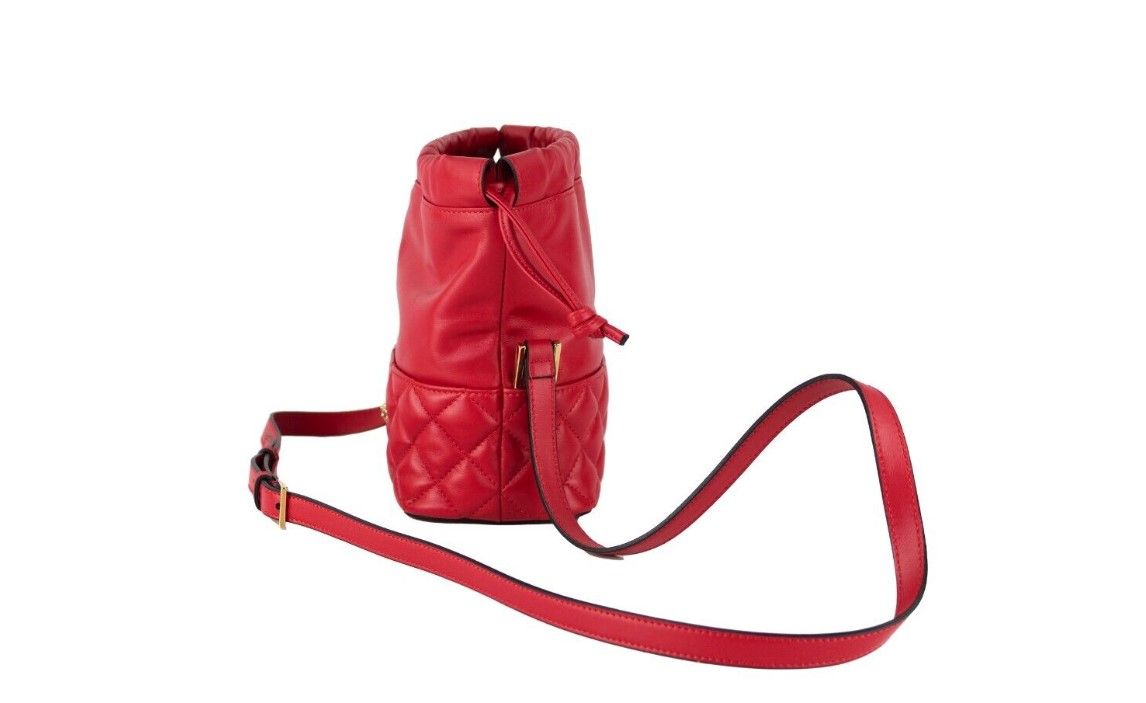 Versace Red Quilted Leather Drawstring Shoulder Bag Bucket Crossbody Handbag - Ora And Co.