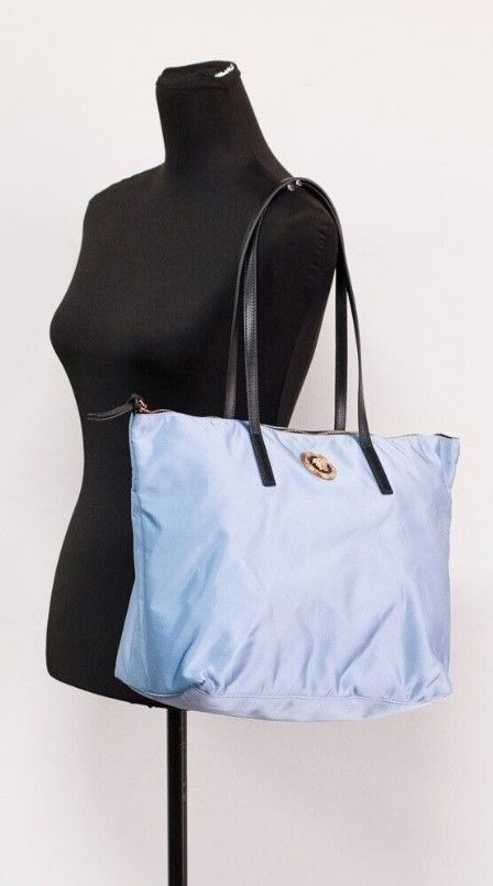 Versace Portuna Medusa Medium Cornflower Blue Nylon Leather Tote Bag Purse - Ora And Co.