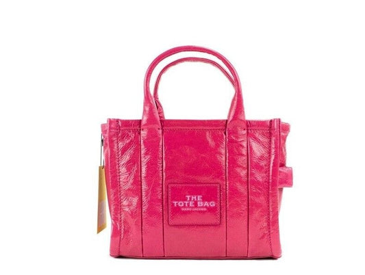 Marc Jacobs The Shiny Crinkle Mini Tote Magenta Leather Crossbody Handbag Purse - Ora And Co.