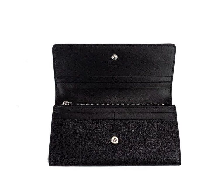 Burberry Porter Black Grained Leather Branded Logo Embossed Clutch Flap Wallet - Ora And Co.