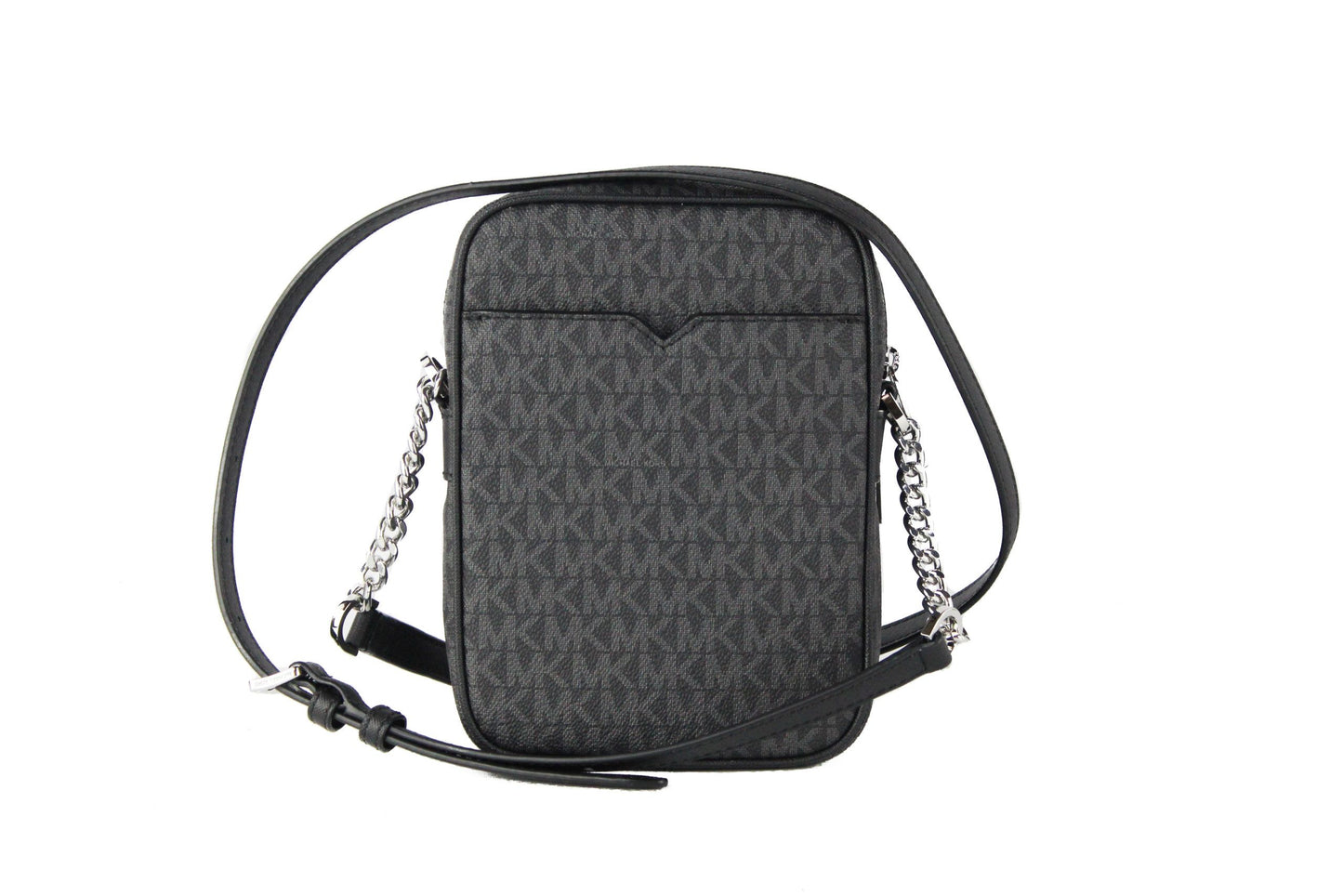 Michael Kors Medium Signature Leather North South Chain Crossbody Handbag Black - Ora And Co.