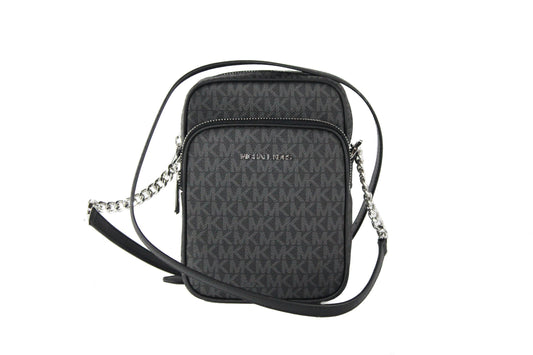 Michael Kors Medium Signature Leather North South Chain Crossbody Handbag Black - Ora And Co.