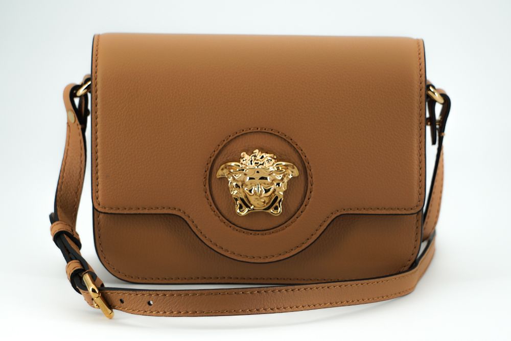 Versace Elegant Calf Leather Shoulder Bag in Brown - Ora And Co.