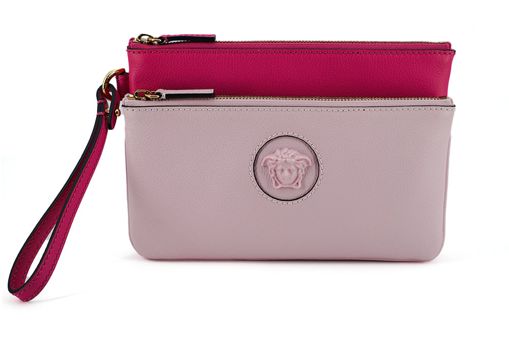 Versace Elegant Pink Leather Pouch Clutch - Ora And Co.