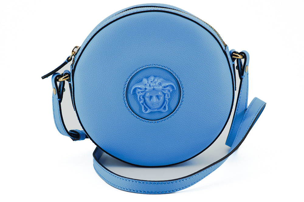 Versace Chic Blue Leather Round Shoulder Bag - Ora And Co.