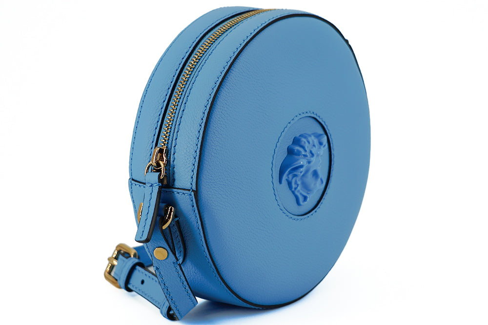 Versace Chic Blue Leather Round Shoulder Bag - Ora And Co.