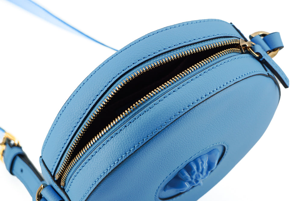 Versace Chic Blue Leather Round Shoulder Bag - Ora And Co.