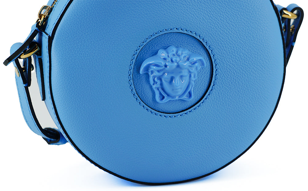 Versace Chic Blue Leather Round Shoulder Bag - Ora And Co.