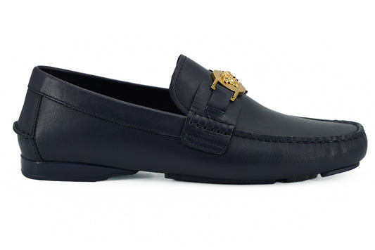 Versace Elegant Navy Blue Calf Leather Loafers - Ora And Co.