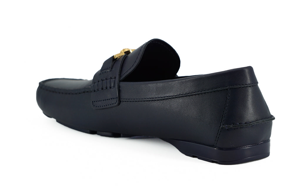 Versace Elegant Navy Blue Calf Leather Loafers - Ora And Co.