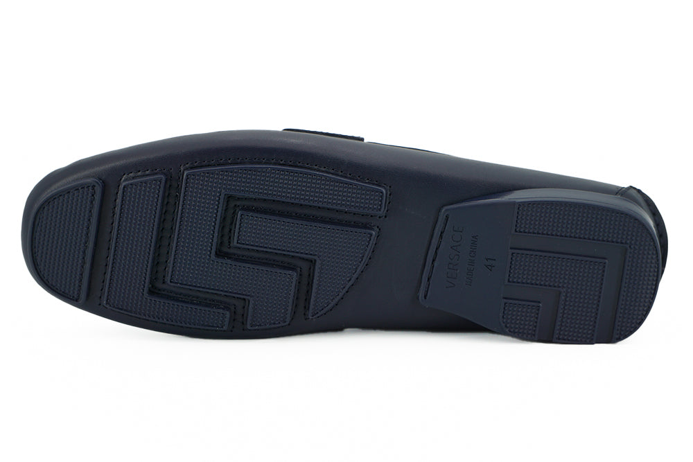 Versace Elegant Navy Blue Calf Leather Loafers - Ora And Co.