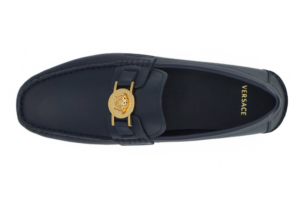 Versace Elegant Navy Blue Calf Leather Loafers - Ora And Co.