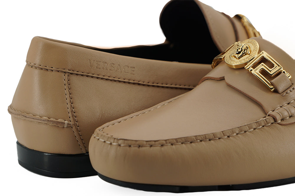 Versace Exquisite Medusa Gold-Tone Leather Loafers - Ora And Co.