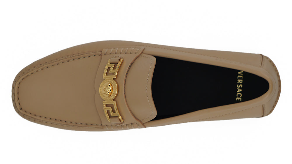 Versace Exquisite Medusa Gold-Tone Leather Loafers - Ora And Co.