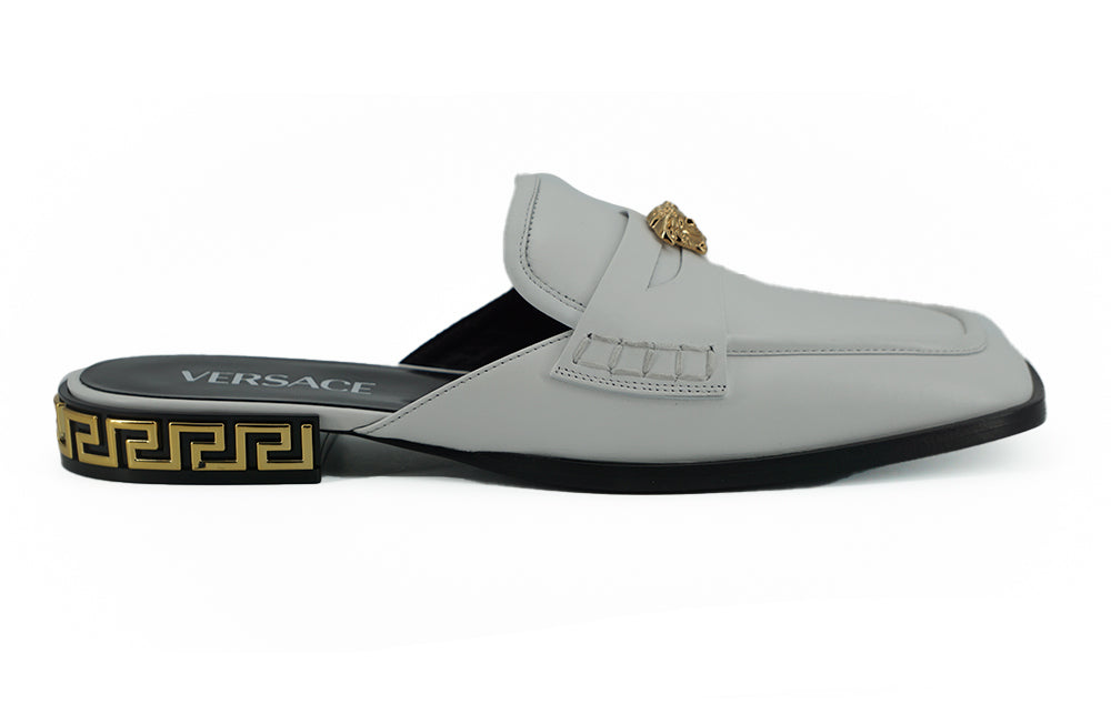 Versace Elegant White Leather Flat Slides - Ora And Co.