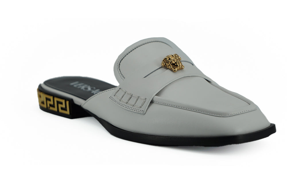 Versace Elegant White Leather Flat Slides - Ora And Co.