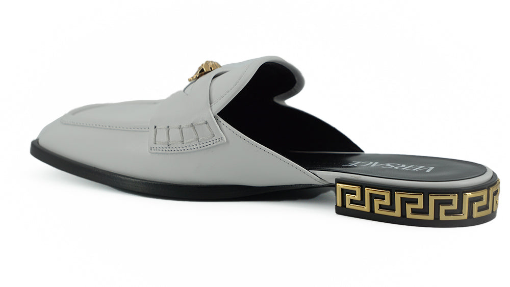 Versace Elegant White Leather Flat Slides - Ora And Co.