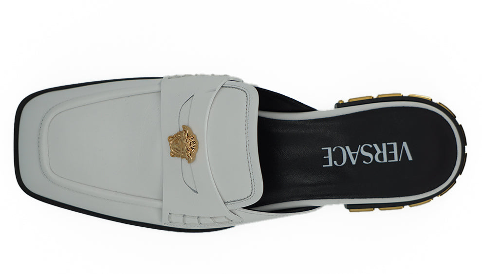 Versace Elegant White Leather Flat Slides - Ora And Co.