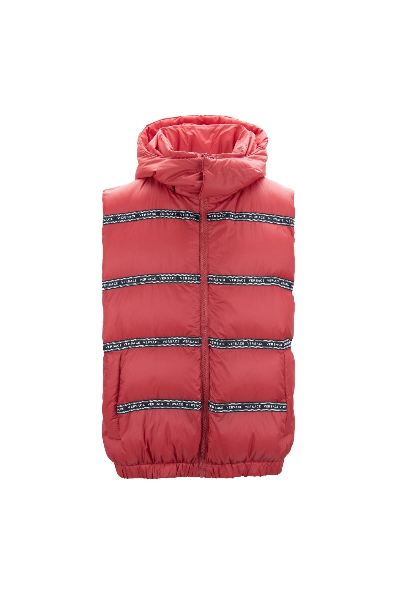 Elegant Red Versace Logo Vest with Detachable Hood - Ora And Co.