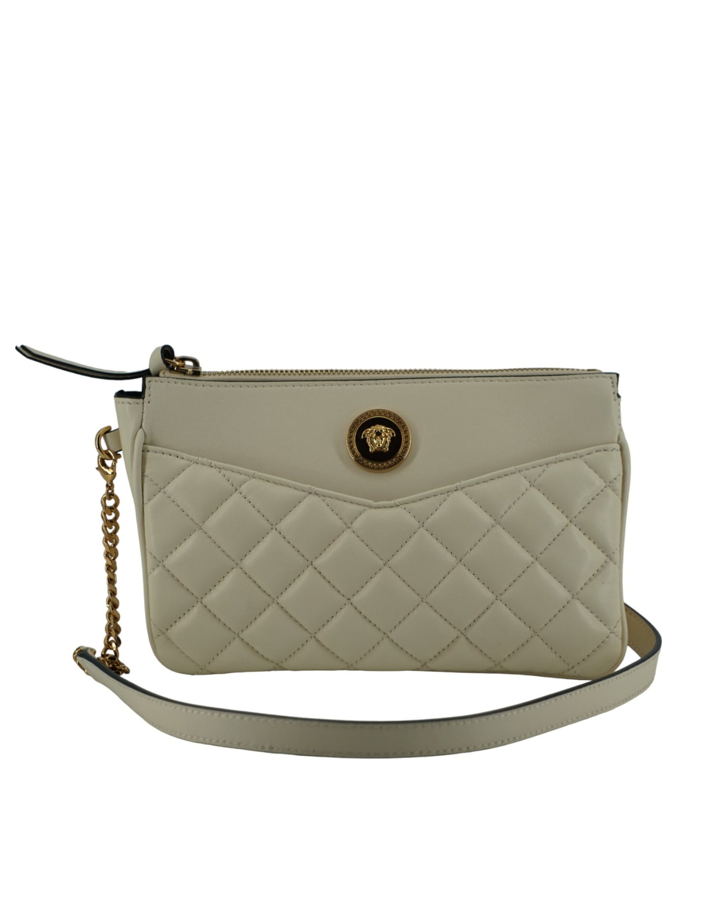 Versace Elegant White Lamb Leather Crossbody Pouch - Ora And Co.