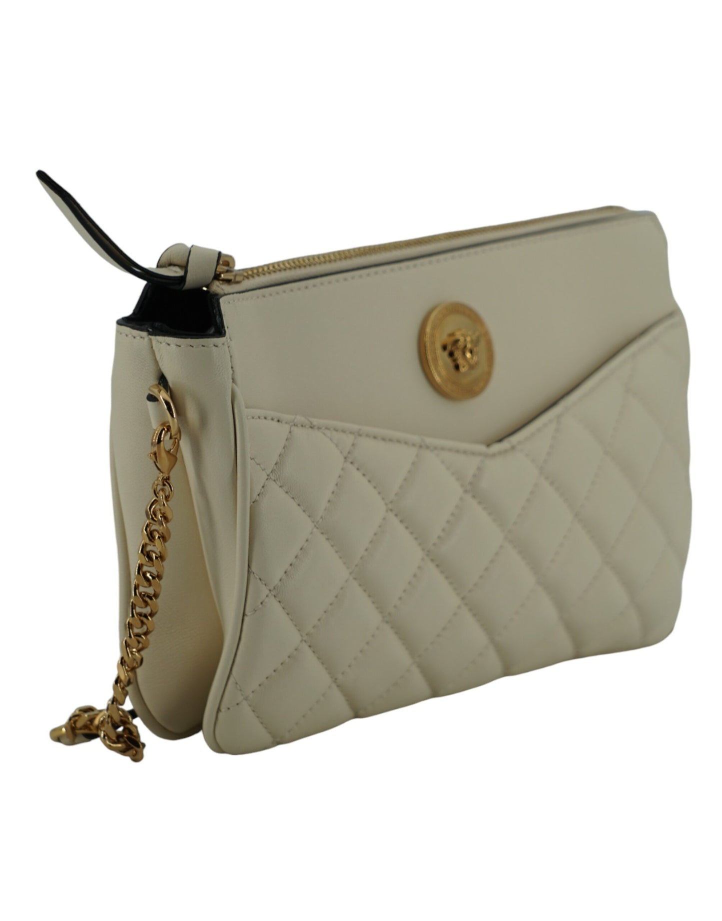 Versace Elegant White Lamb Leather Crossbody Pouch - Ora And Co.