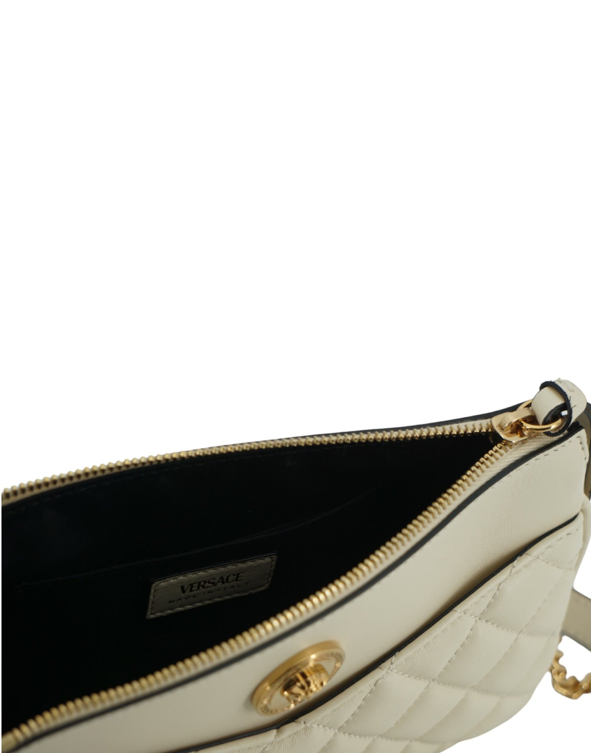 Versace Elegant White Lamb Leather Crossbody Pouch - Ora And Co.