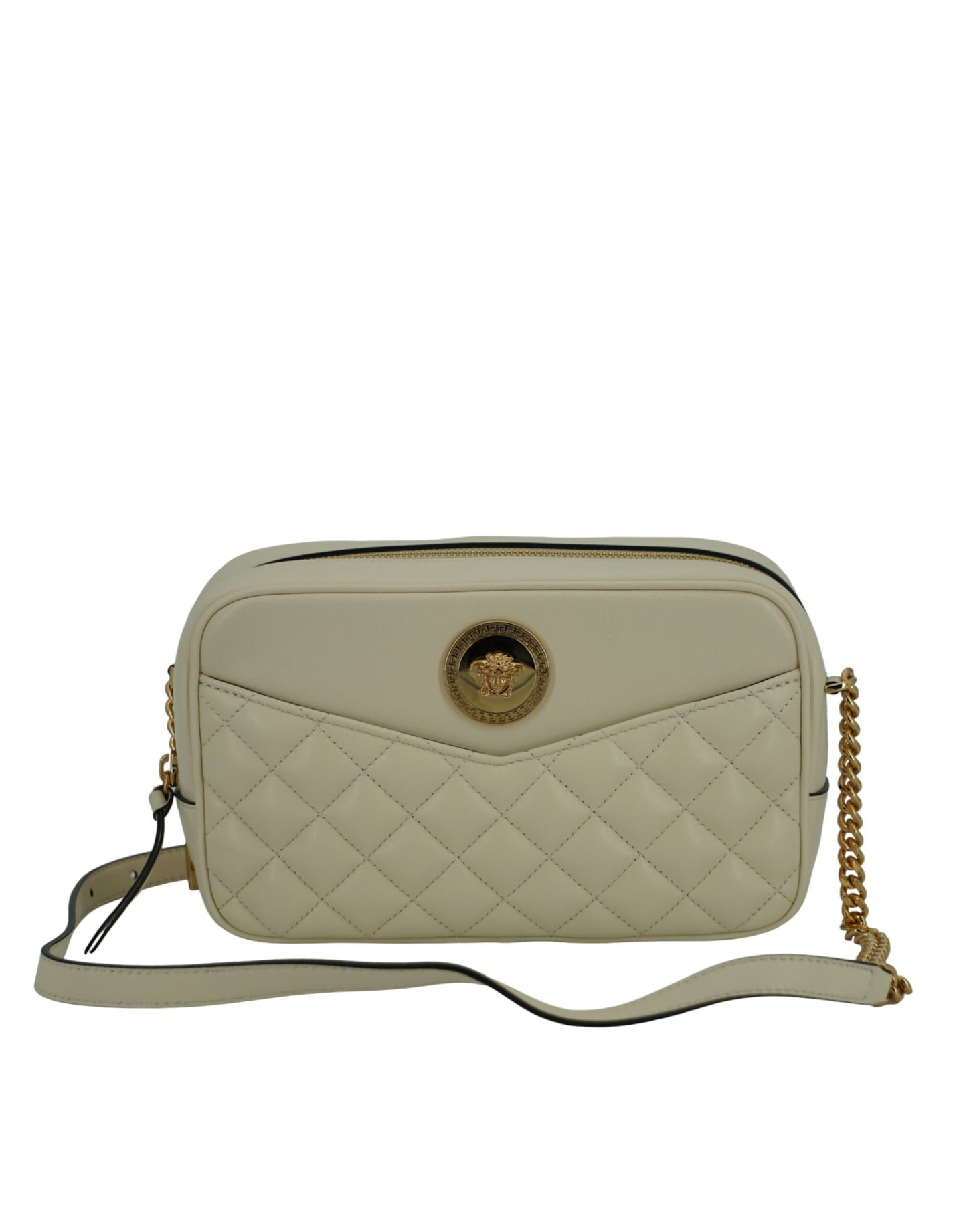 Versace Elegant White Leather Camera Shoulder Bag - Ora And Co.