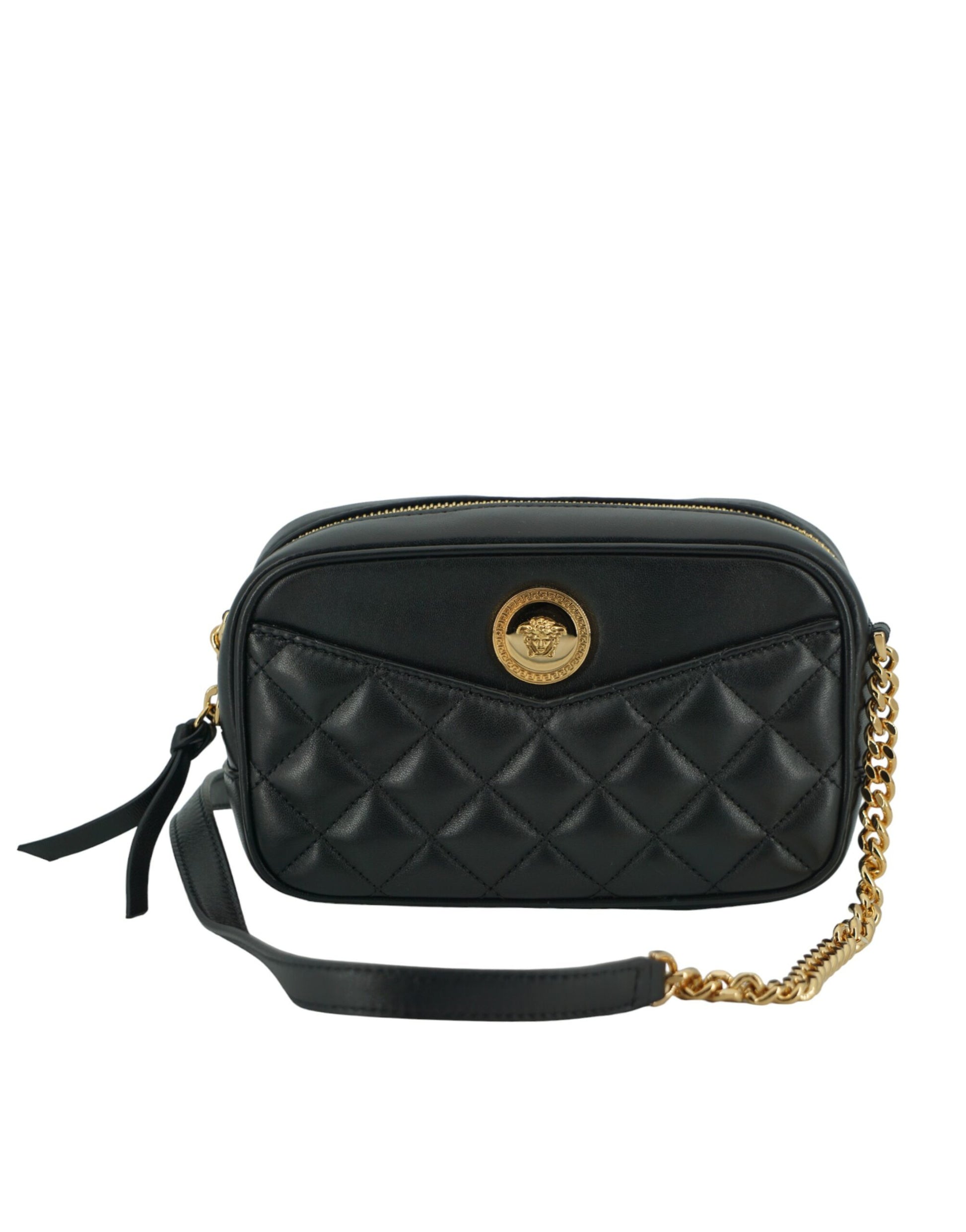 Versace Elegant Small Black Leather Crossbody Bag - Ora And Co.