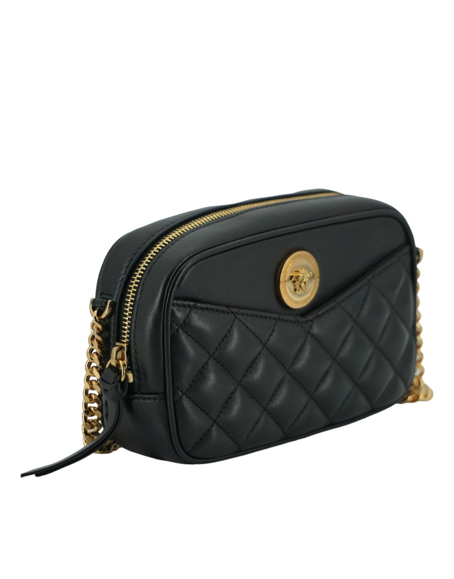 Versace Elegant Small Black Leather Crossbody Bag - Ora And Co.