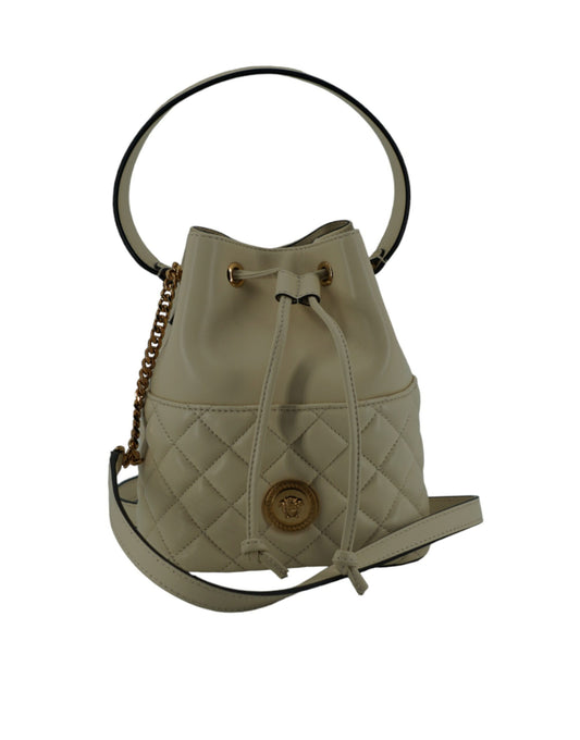 Versace Elegant Small White Leather Bucket Shoulder Bag - Ora And Co.