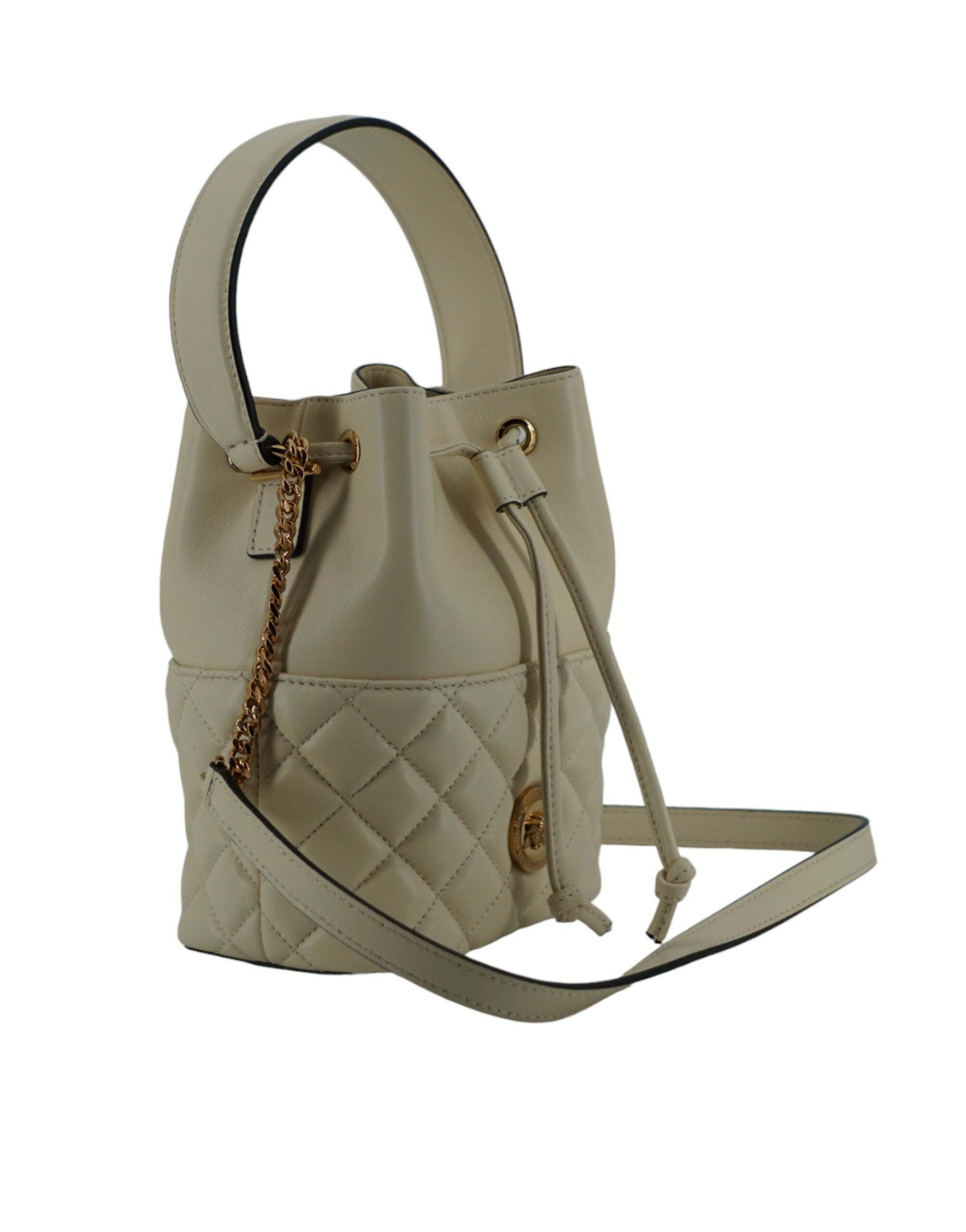 Versace Elegant Small White Leather Bucket Shoulder Bag - Ora And Co.