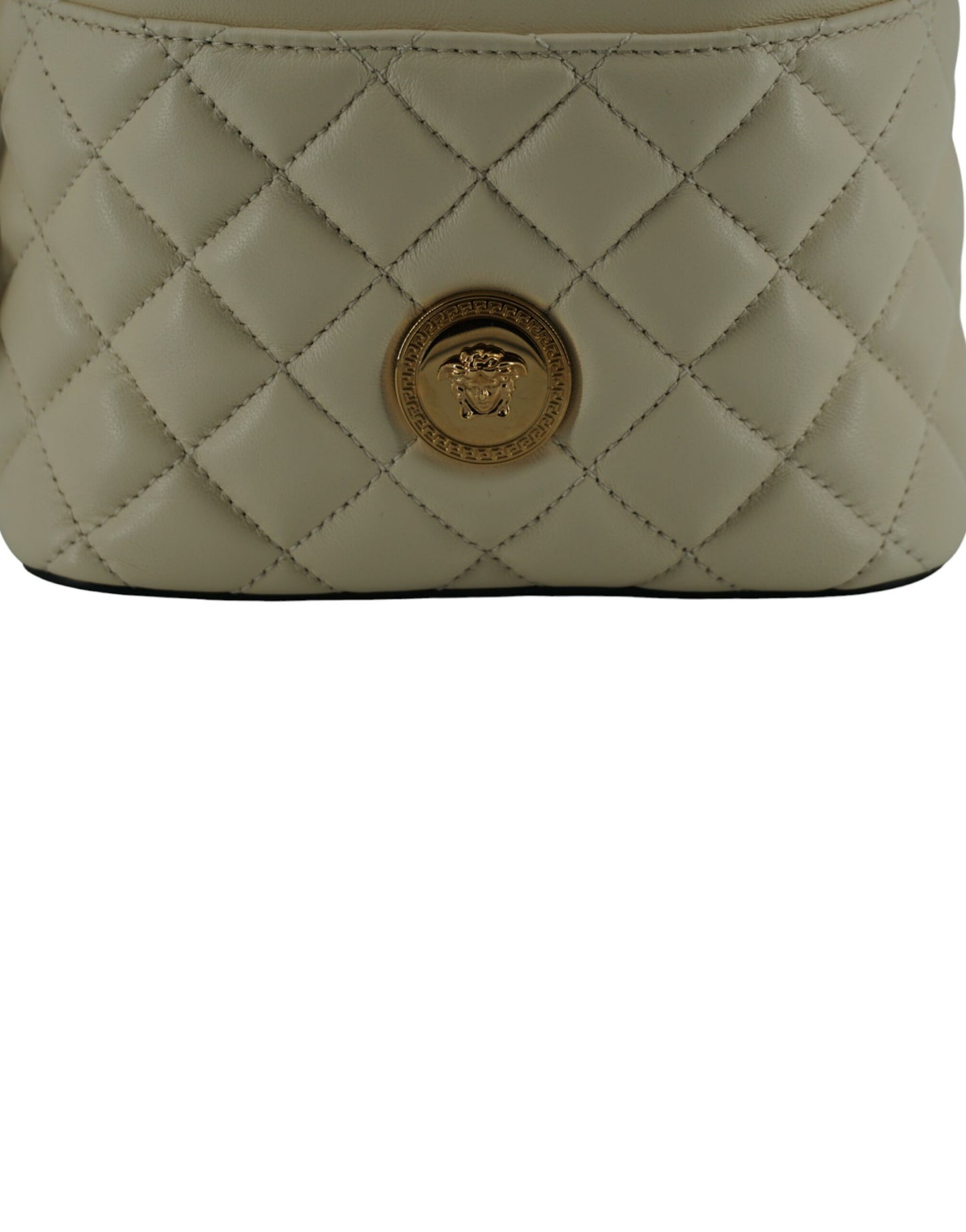 Versace Elegant Small White Leather Bucket Shoulder Bag - Ora And Co.