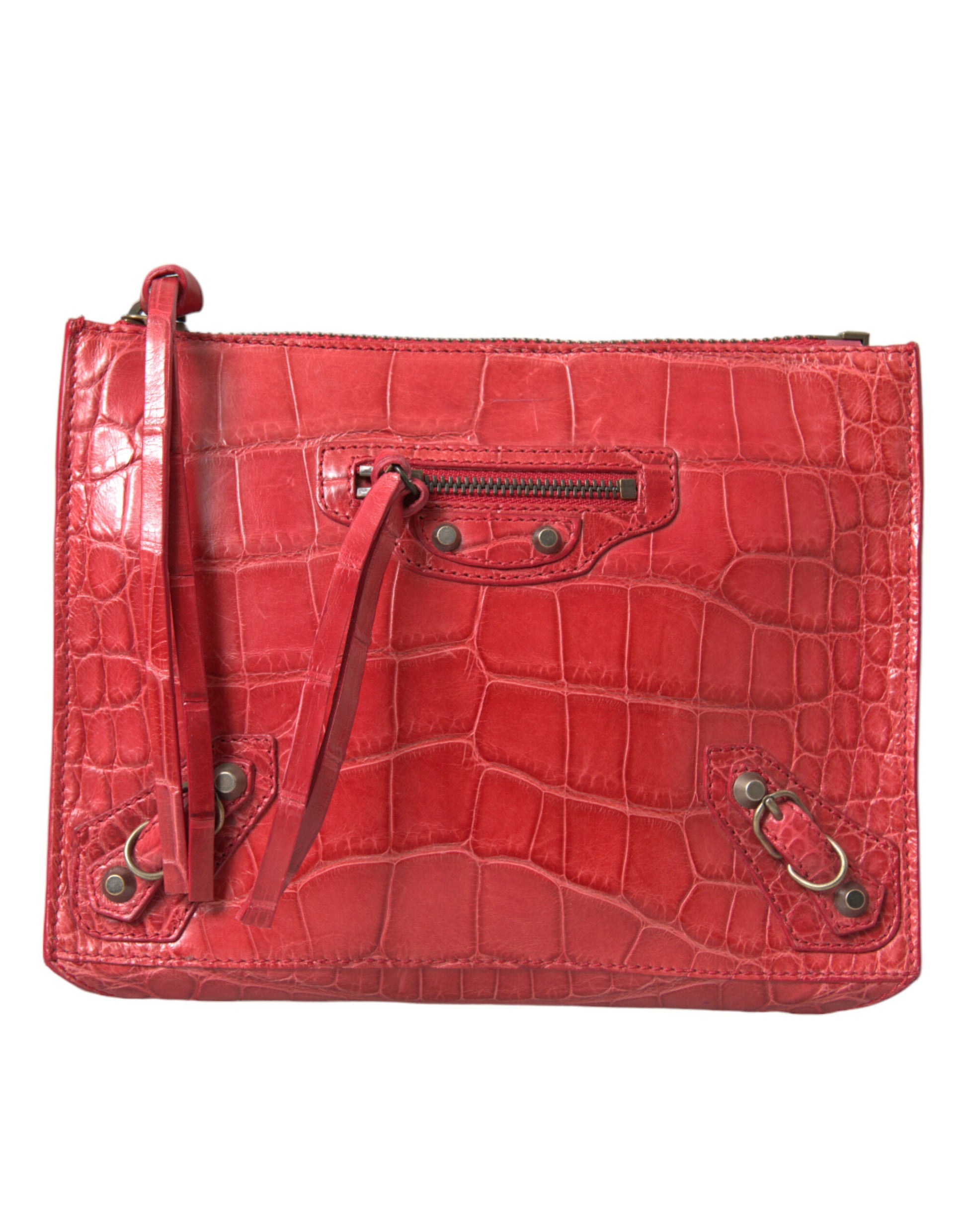 Balenciaga Exotic Red Alligator Leather Clutch - Ora And Co.