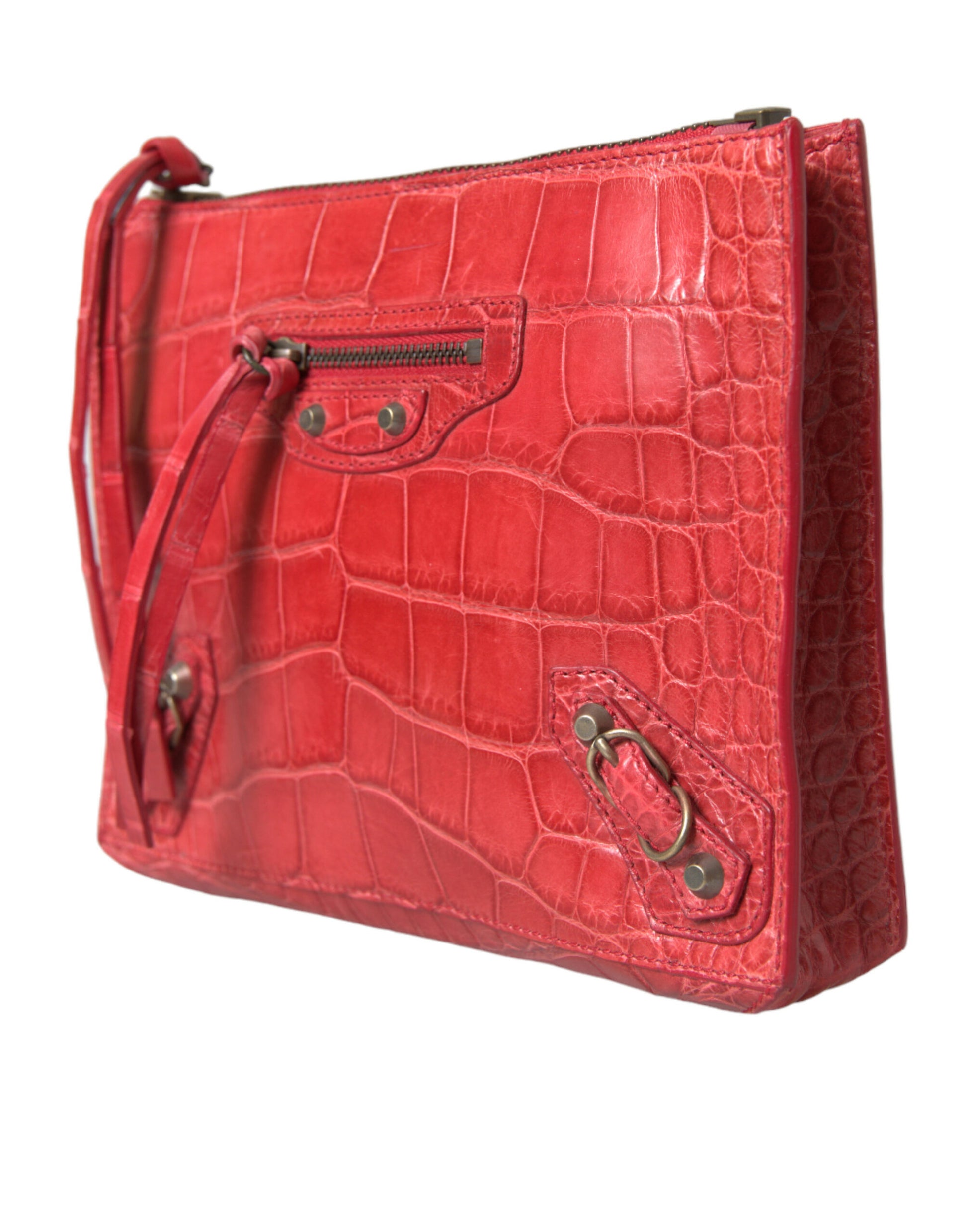 Balenciaga Exotic Red Alligator Leather Clutch - Ora And Co.