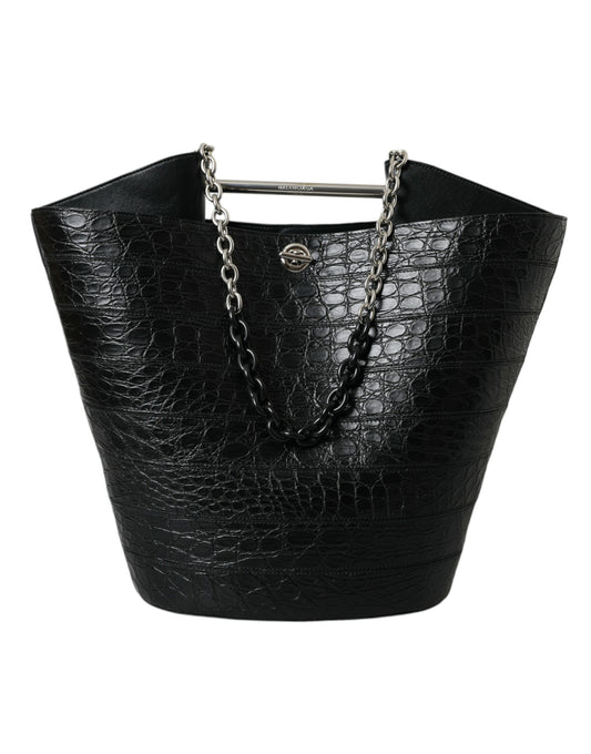 Balenciaga Elegant Black Crocodile Leather Maxi Bucket Bag - Ora And Co.