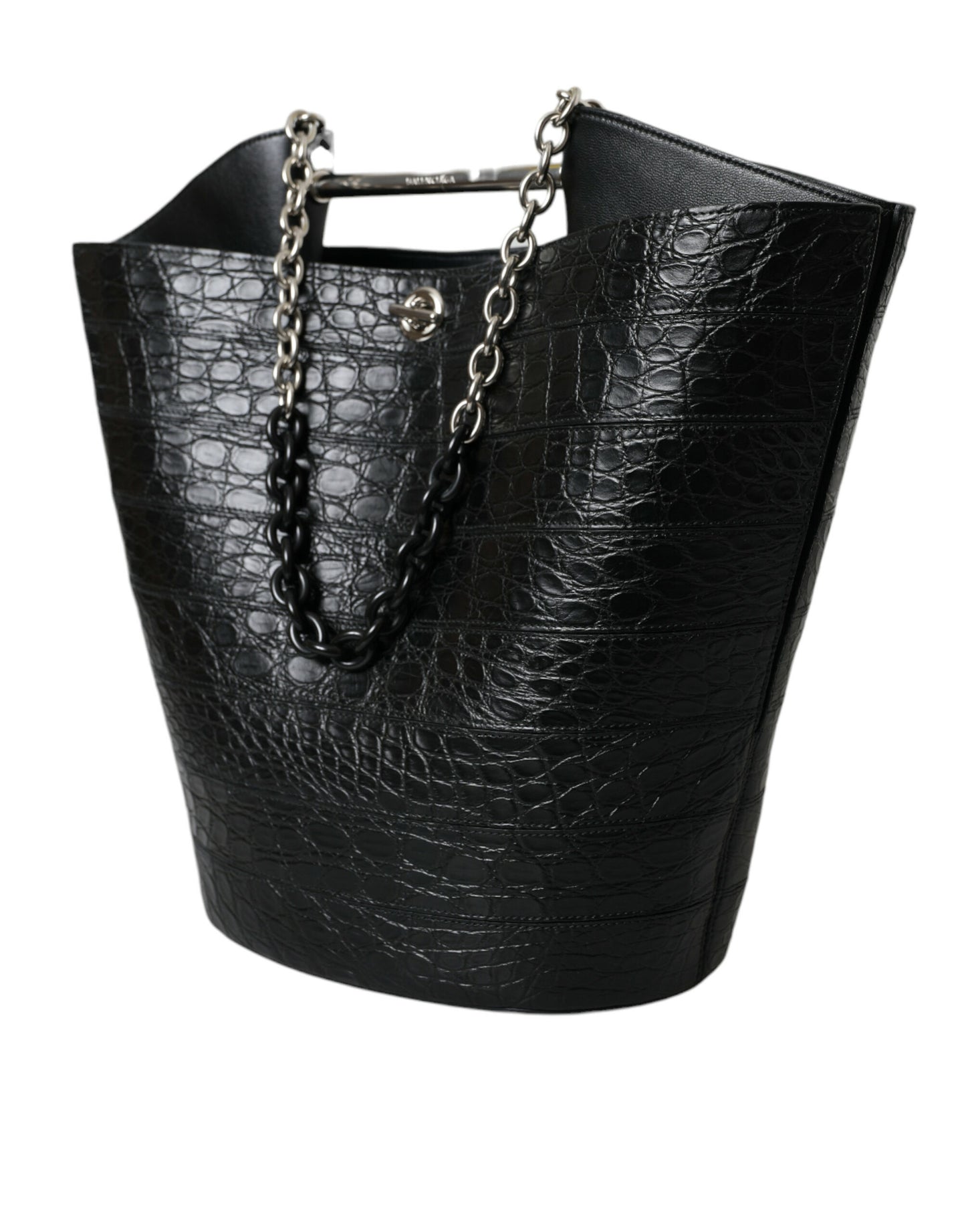 Balenciaga Elegant Black Crocodile Leather Maxi Bucket Bag - Ora And Co.