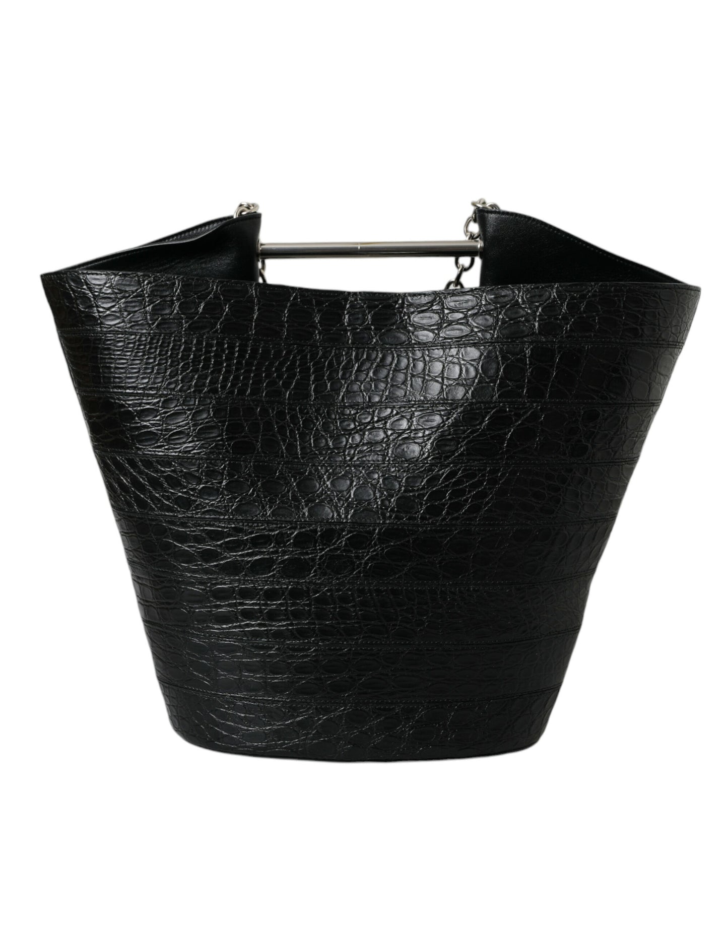 Balenciaga Elegant Black Crocodile Leather Maxi Bucket Bag - Ora And Co.