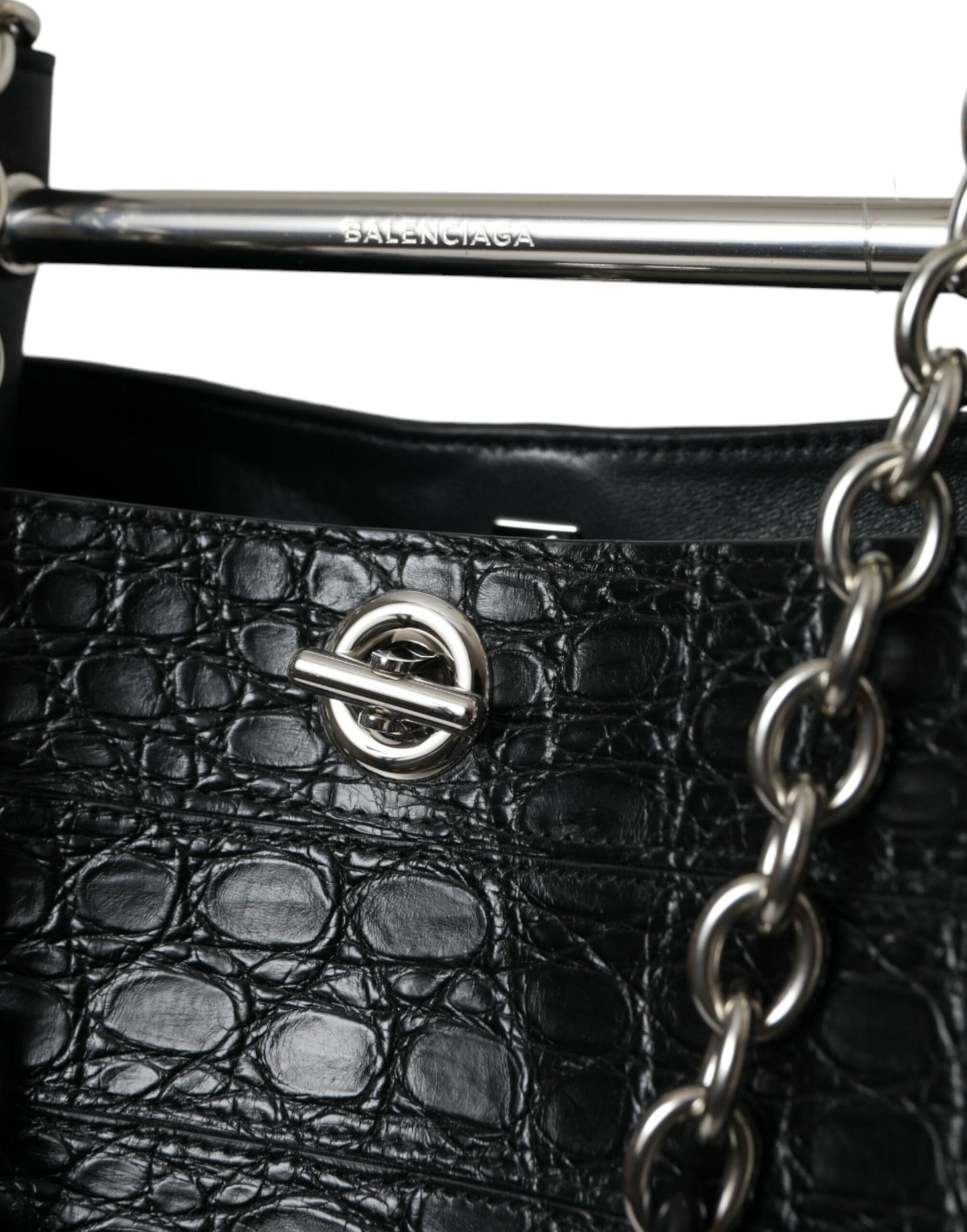 Balenciaga Elegant Black Crocodile Leather Maxi Bucket Bag - Ora And Co.