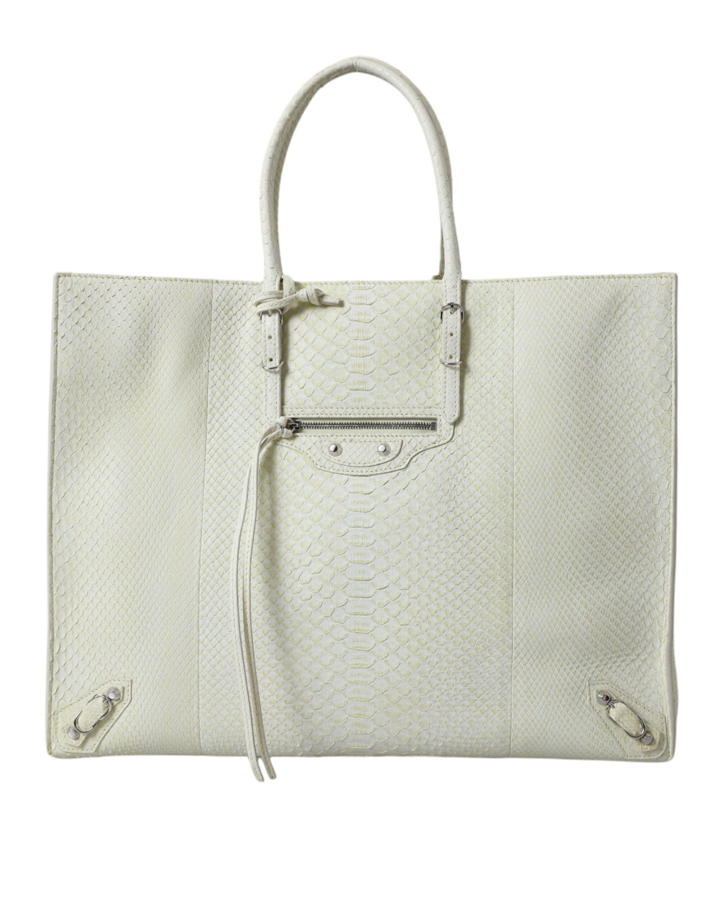 Balenciaga Chic Python Leather Tote in White & Yellow - Ora And Co.