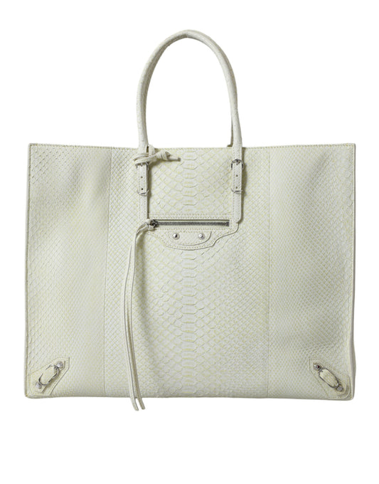 Balenciaga Chic Python Leather Tote in White & Yellow - Ora And Co.